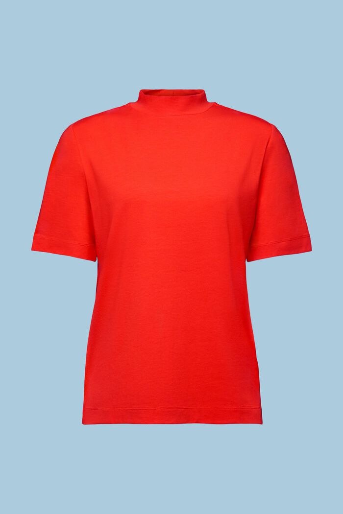 Jersey-T-paita, jossa korkea kaulus, RED, detail image number 6