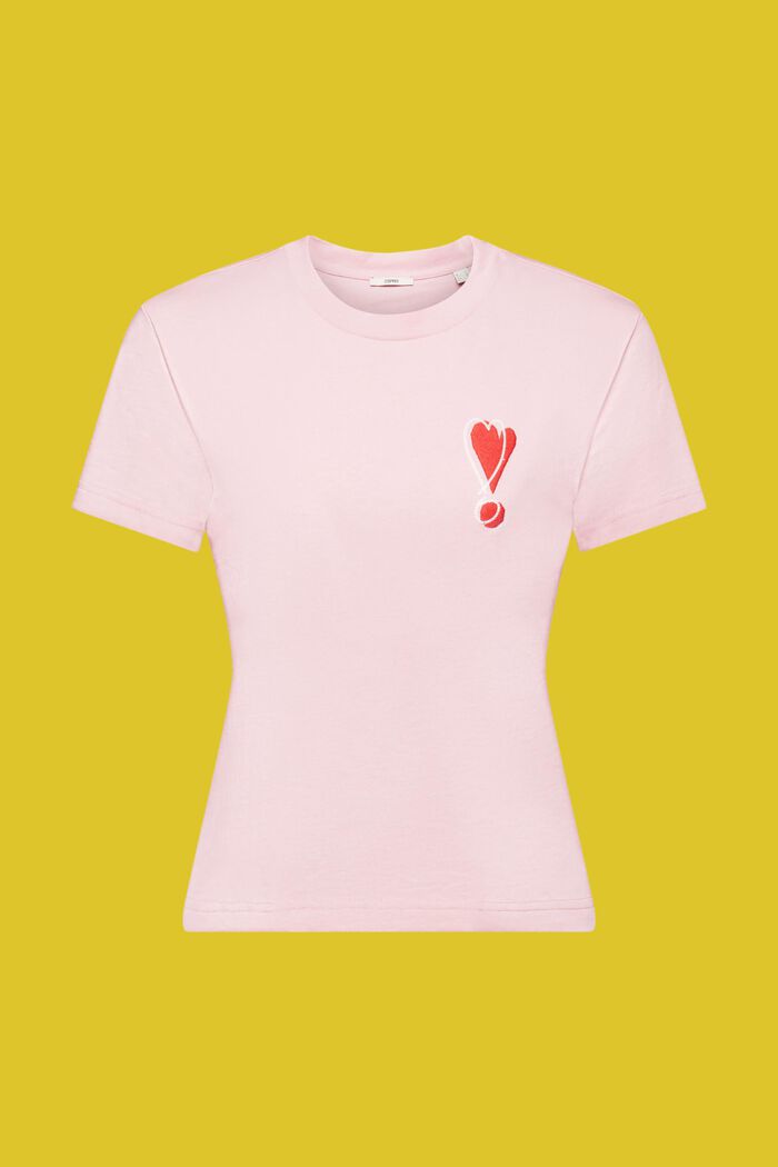 Puuvillainen T-paita, jossa kirjailtu sydänkuvio, PINK, detail image number 6