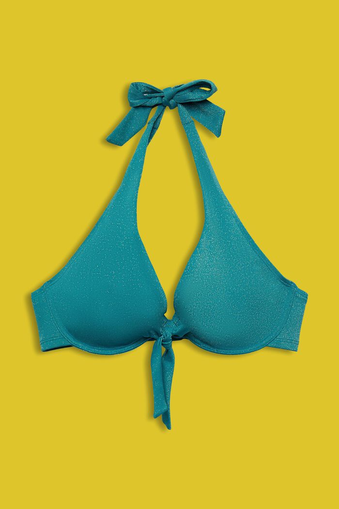 Säihkyvä halterneck-bikiniyläosa, suuret kuppikoot, TEAL BLUE, detail image number 1