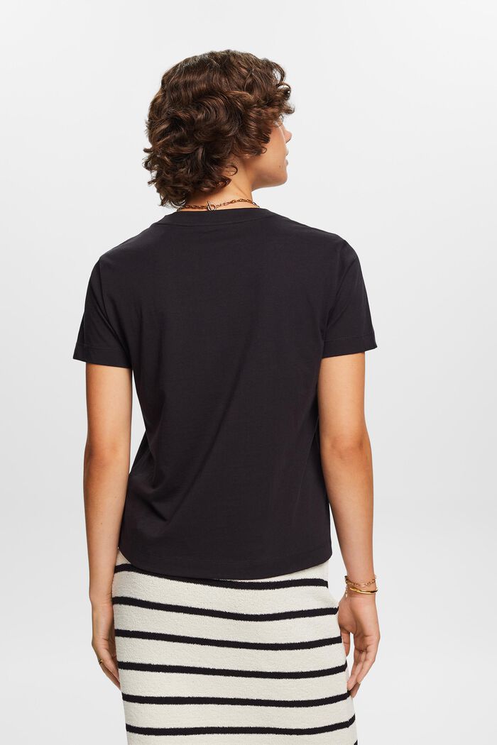 Puuvillainen t-paita pyöreällä pääntiellä, BLACK, detail image number 3