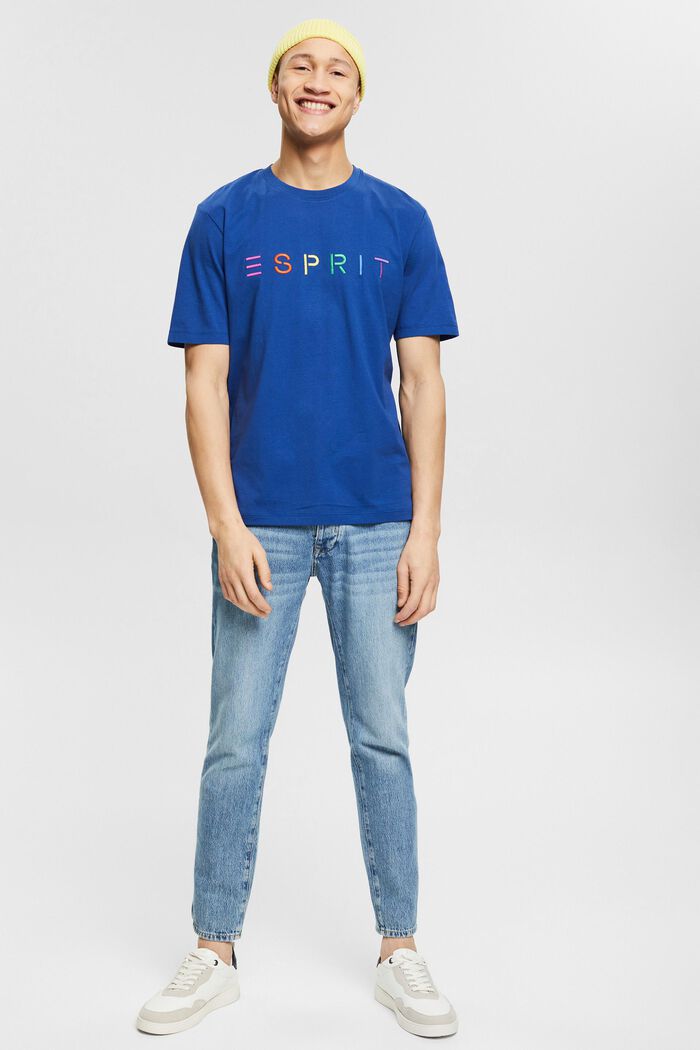 T-paita jerseytä, jossa on kirjailtu logo, BRIGHT BLUE, detail image number 2