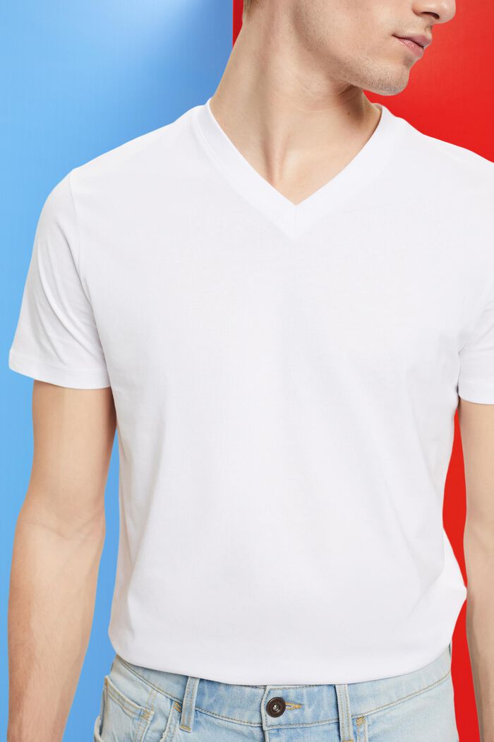 V-aukkoinen T-paita puuvillaa, slim fit -malli, WHITE, detail image number 2