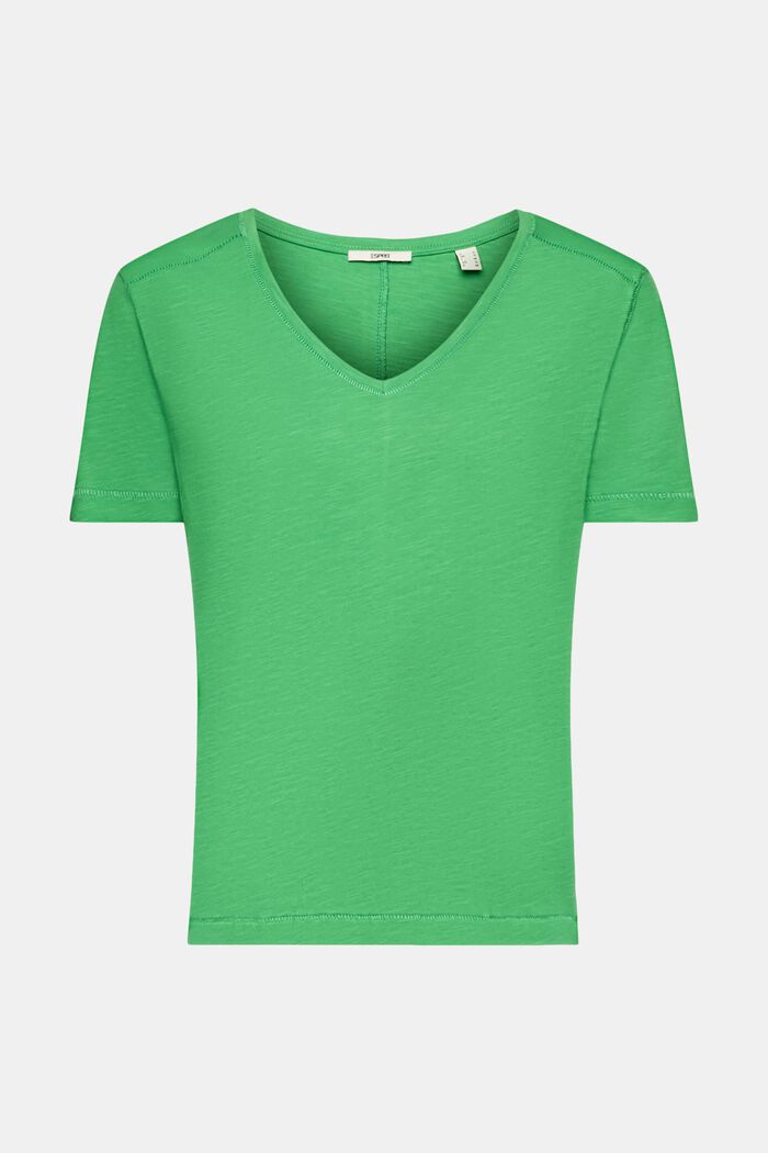 Koristeellisesti tikattu, puuvillainen T-paita, jossa V-pääntie, GREEN, detail image number 6