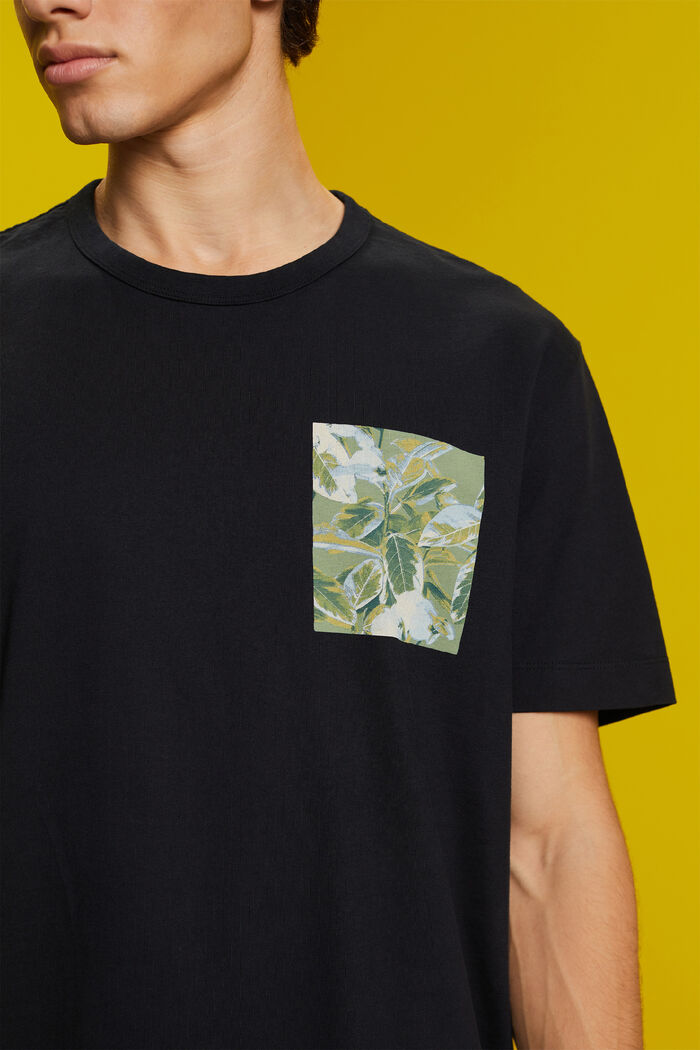 Jersey-t-paita 100 % puuvillaa, rinnan kohdalla painatus, BLACK, detail image number 2