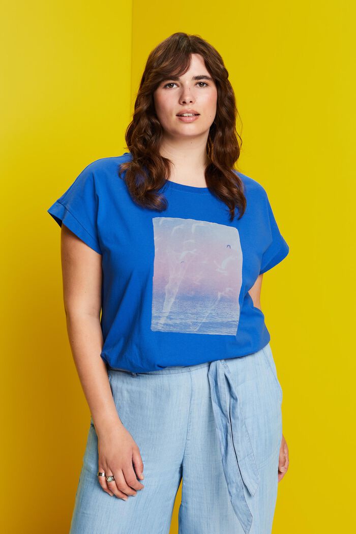CURVY – T-paita, jossa painatus edessä, 100 % puuvillaa, BRIGHT BLUE, detail image number 0