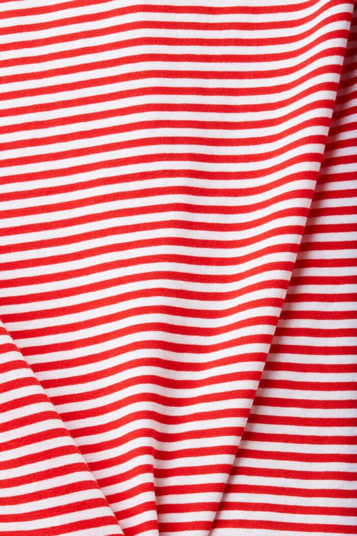 Brodeerattu raita-T-paita puuvillaa, RED, detail image number 4