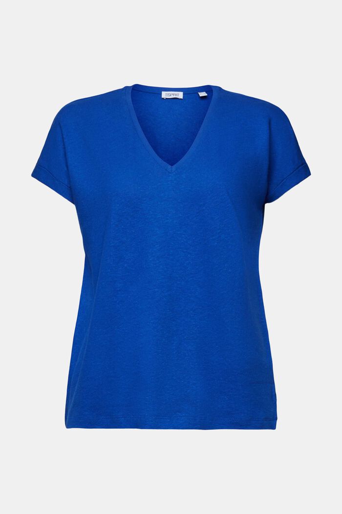 T-paita puuvillapellavaa, V-pääntie, BRIGHT BLUE, detail image number 5