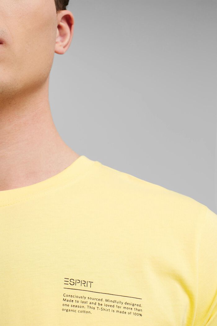 Printtikuvioitu jersey-t-paita, 100 % luomupuuvillaa, LIGHT YELLOW, detail image number 1