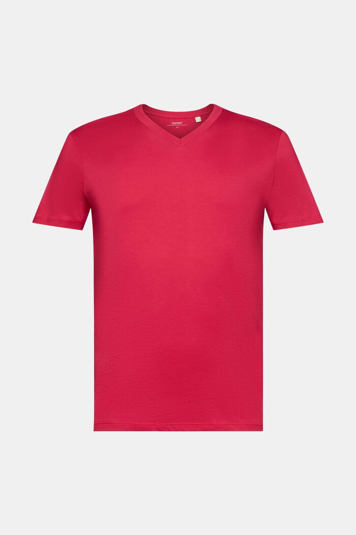 V-aukkoinen T-paita puuvillaa, slim fit -malli, DARK PINK, detail image number 5