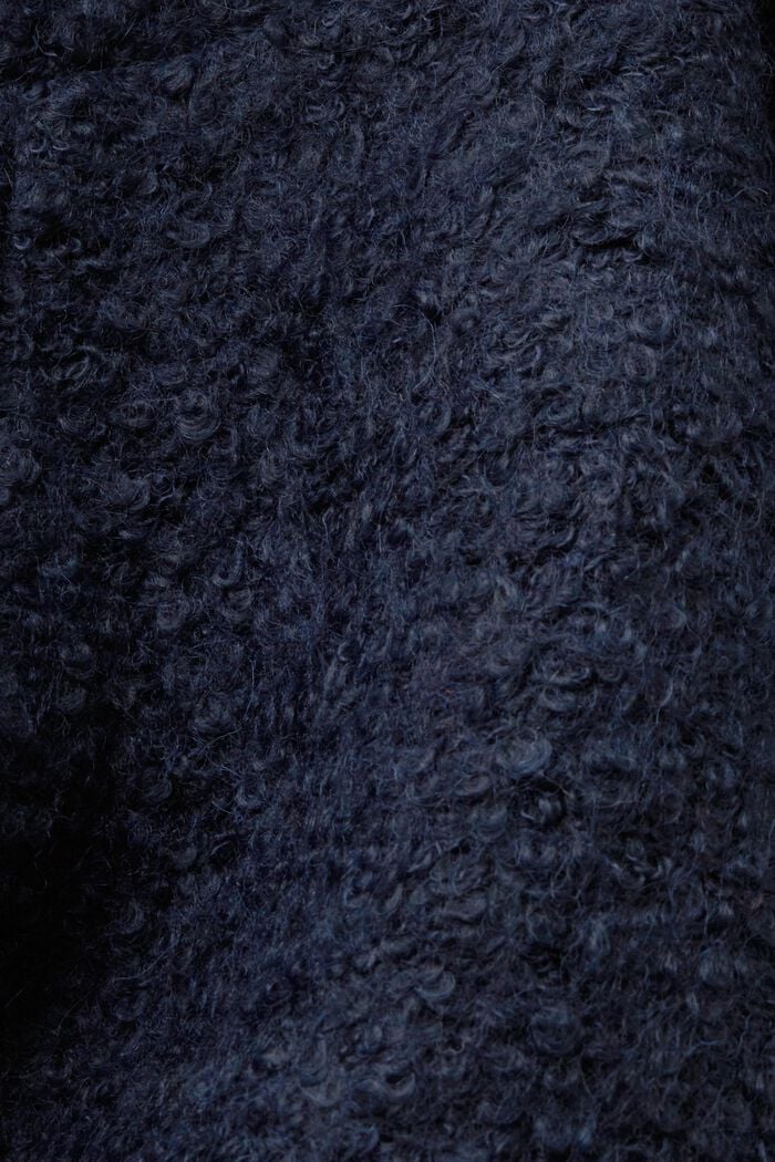 Hupullinen villasekoitetakki kiharaisella pinnalla, NAVY, detail image number 4