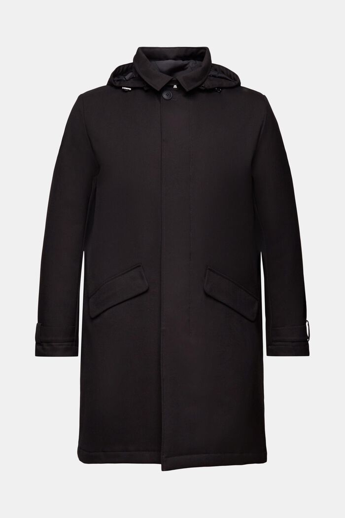 Kierrätettyä: topattu, pitkä takki, jossa irrotettava huppu, BLACK, detail image number 6