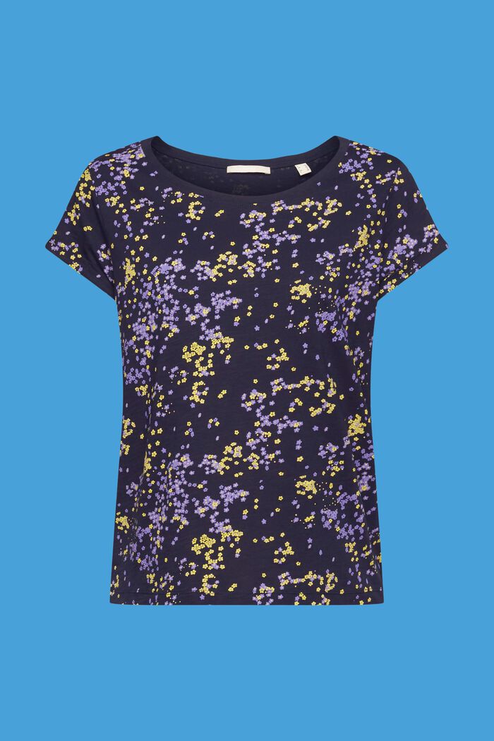 Puuvillainen t-paita kukkapainatuksella, NAVY, detail image number 5
