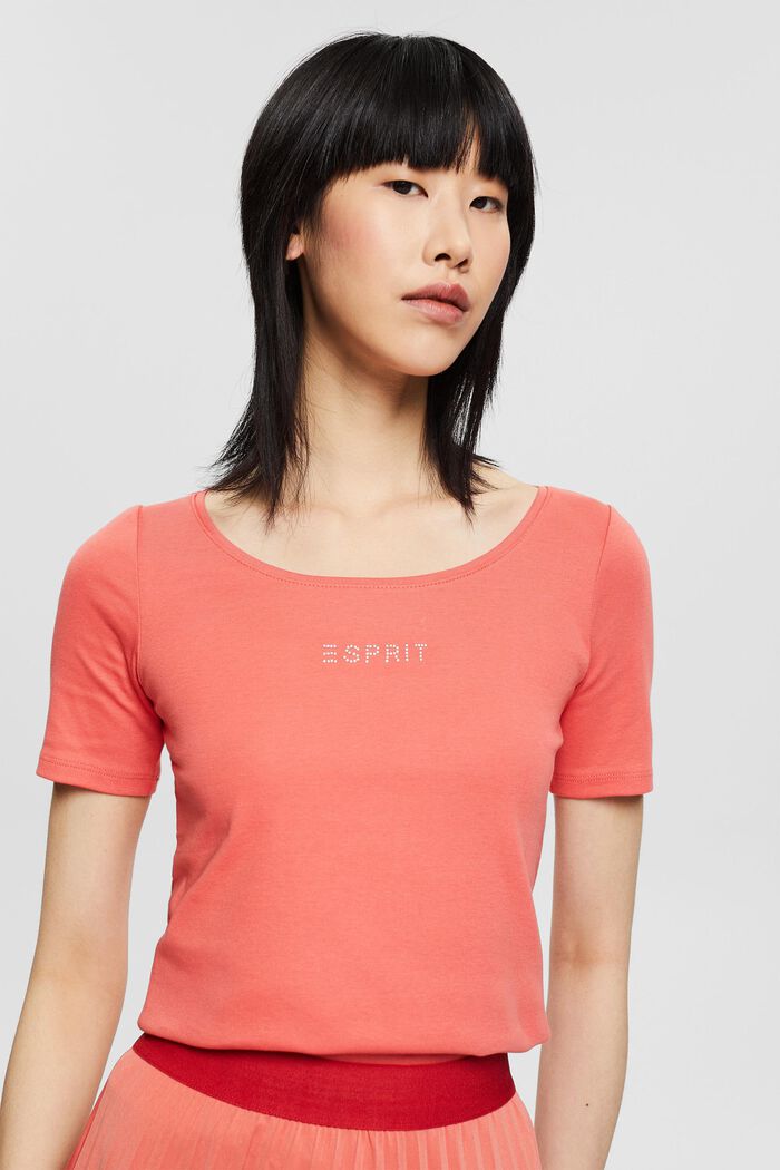 Kimallelogollinen T-paita 100-prosenttista luomupuuvillaa, CORAL, detail image number 0