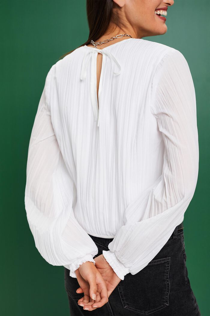 Pitkähihainen, pliseerattu paita, WHITE, detail image number 2
