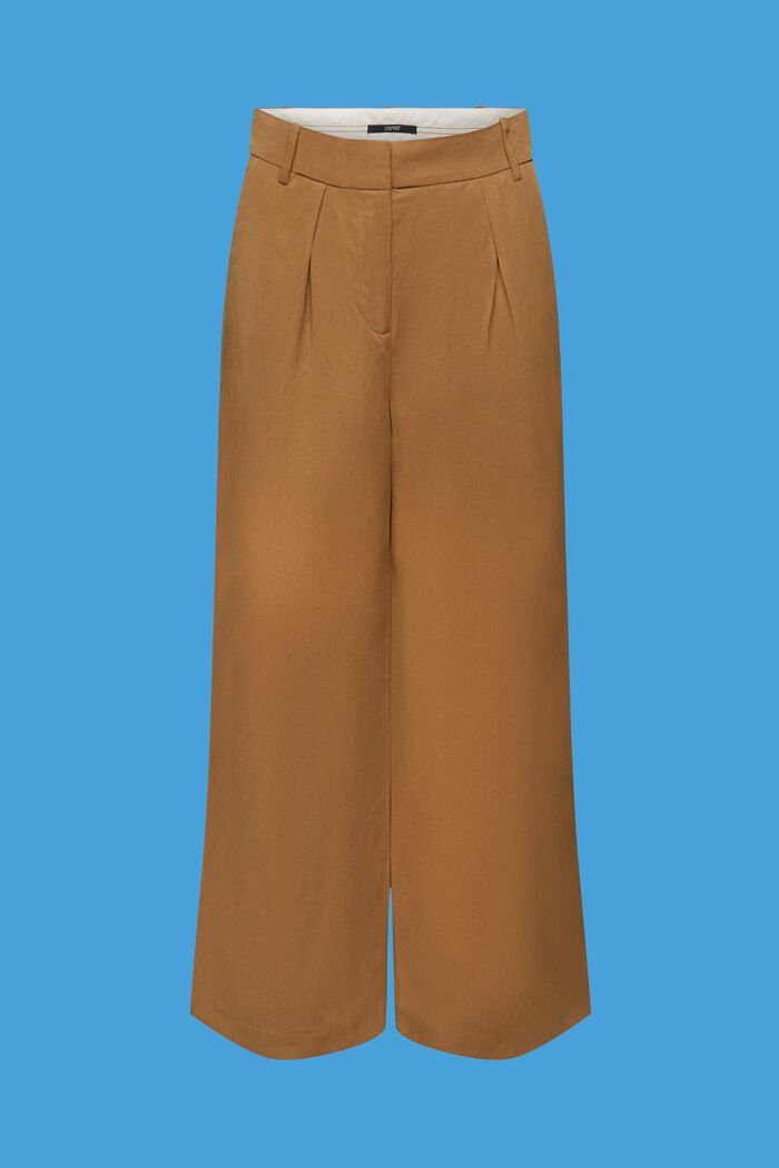 Korkeavyötäröiset, vajaapituiset, leveälahkeiset housut pellavasekoitetta, PALE KHAKI, detail image number 5