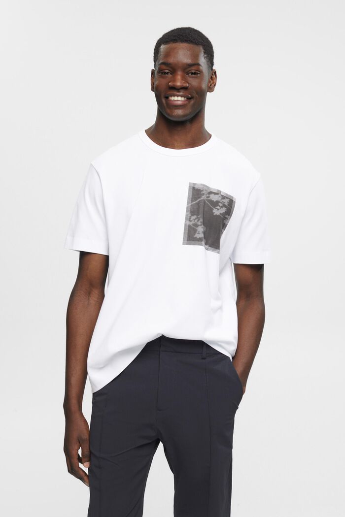 Puuvilla-t-paita, jossa printti rinnassa, WHITE, detail image number 0