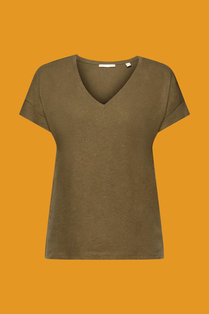 Sis. pellavaa: T-paita V-pääntiellä, KHAKI GREEN, detail image number 6