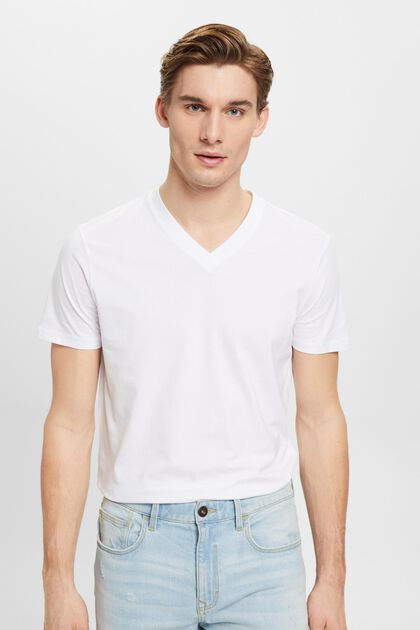 V-aukkoinen T-paita puuvillaa, slim fit -malli, WHITE, overview