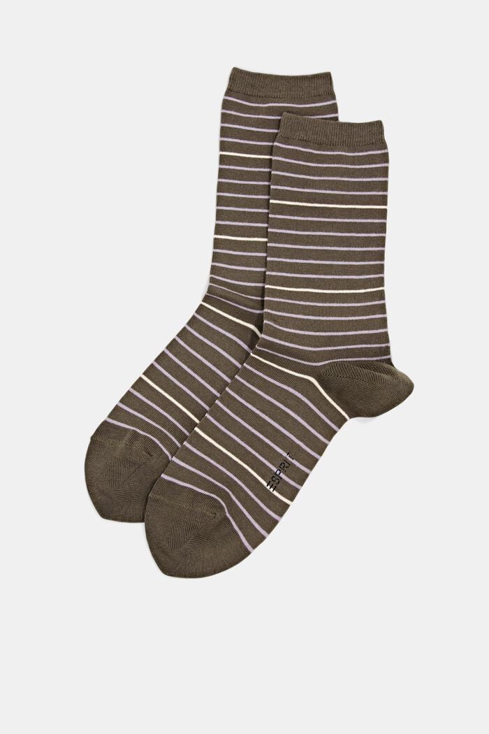 Raidalliset sukat tuplapakkauksessa, luomupuuvillaa, MILITARY, detail image number 0