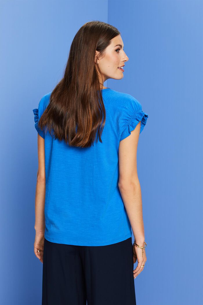 T-paita röyhelöhihoilla, 100 % puuvillaa, BRIGHT BLUE, detail image number 3
