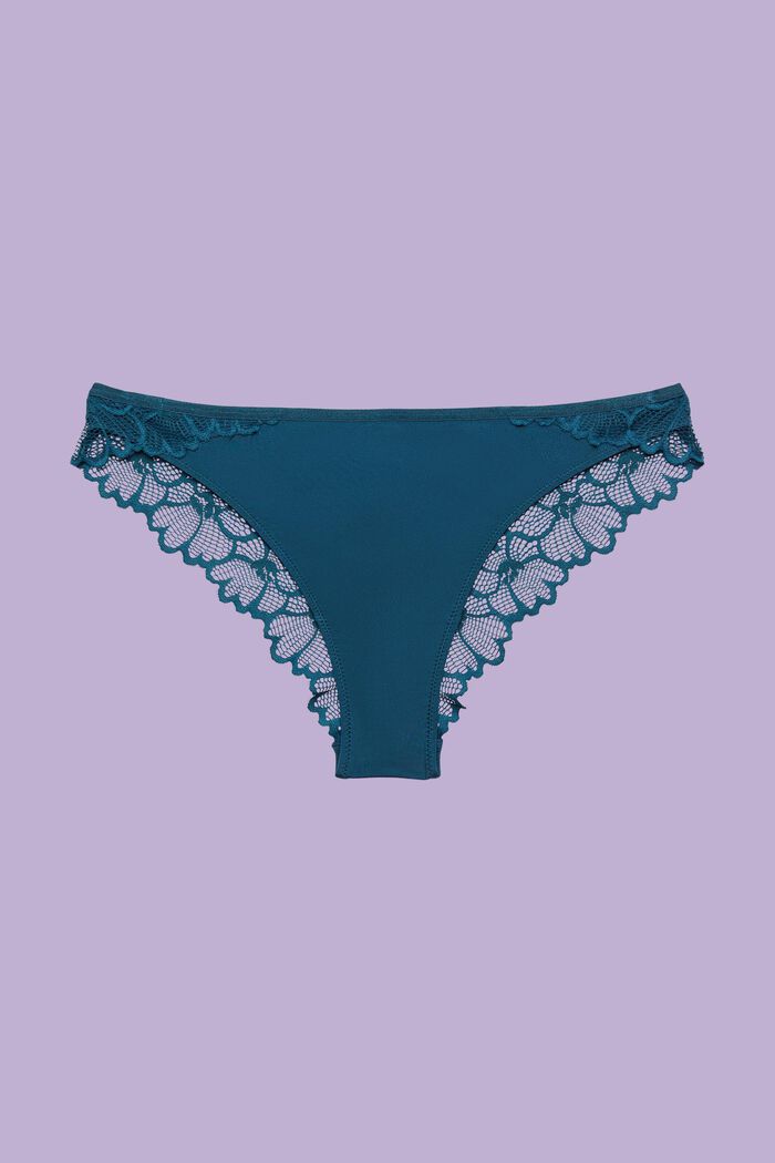 Brasilialaistyyliset alushousut kukkapitsiä, PETROL BLUE, detail image number 3