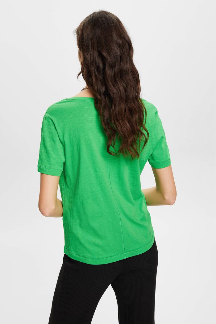 Koristeellisesti tikattu, puuvillainen T-paita, jossa V-pääntie, GREEN, detail image number 3