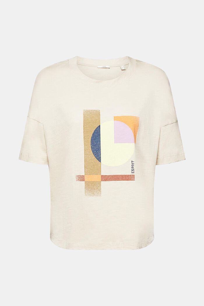 Geometrisesti kuvioitu puuvillainen t-paita, LIGHT TAUPE, detail image number 6