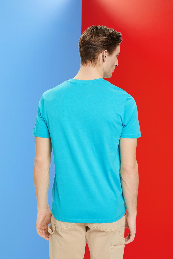 V-aukkoinen T-paita puuvillaa, slim fit -malli, AQUA GREEN, detail image number 3
