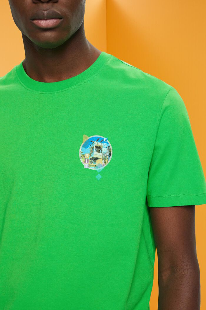 Puuvillainen slim fit -t-paita, pieni printti, GREEN, detail image number 2
