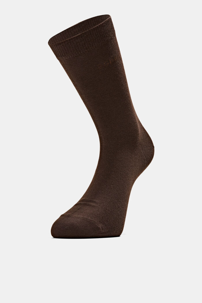 2 paria luomupuuvillasta valmistettuja sukkia, joissa neulottu logo, DARK BROWN, detail image number 0
