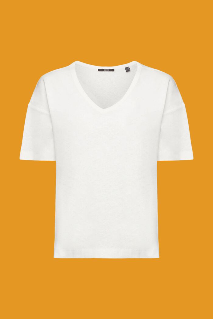 T-paita V-pääntiellä pellavasekoitetta, OFF WHITE, detail image number 6