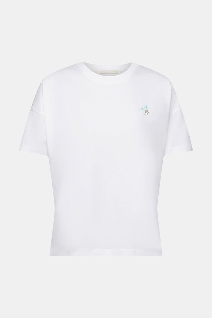 T-paita, jossa on kukkakuviointi rinnan kohdalla, WHITE, detail image number 6