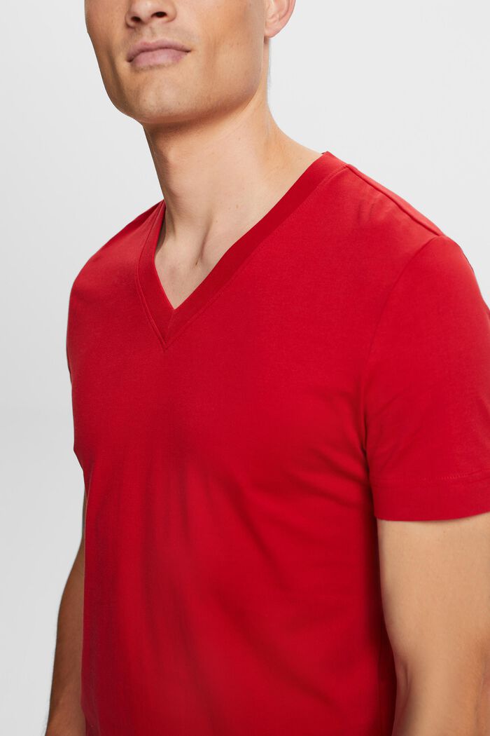 Jersey-t-paita V-pääntiellä, 100 % puuvillaa, DARK RED, detail image number 2