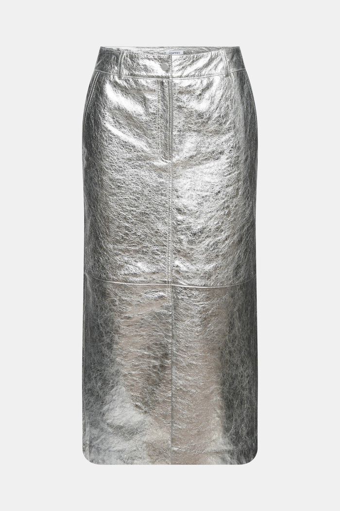 Metallinhohtoisesti pinnoitettu nahkahame, SILVER, detail image number 6