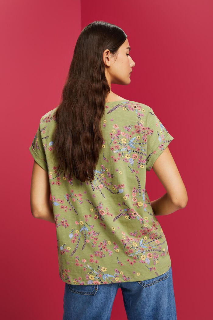 Puuvillainen t-paita kukkapainatuksella, PISTACHIO GREEN, detail image number 3