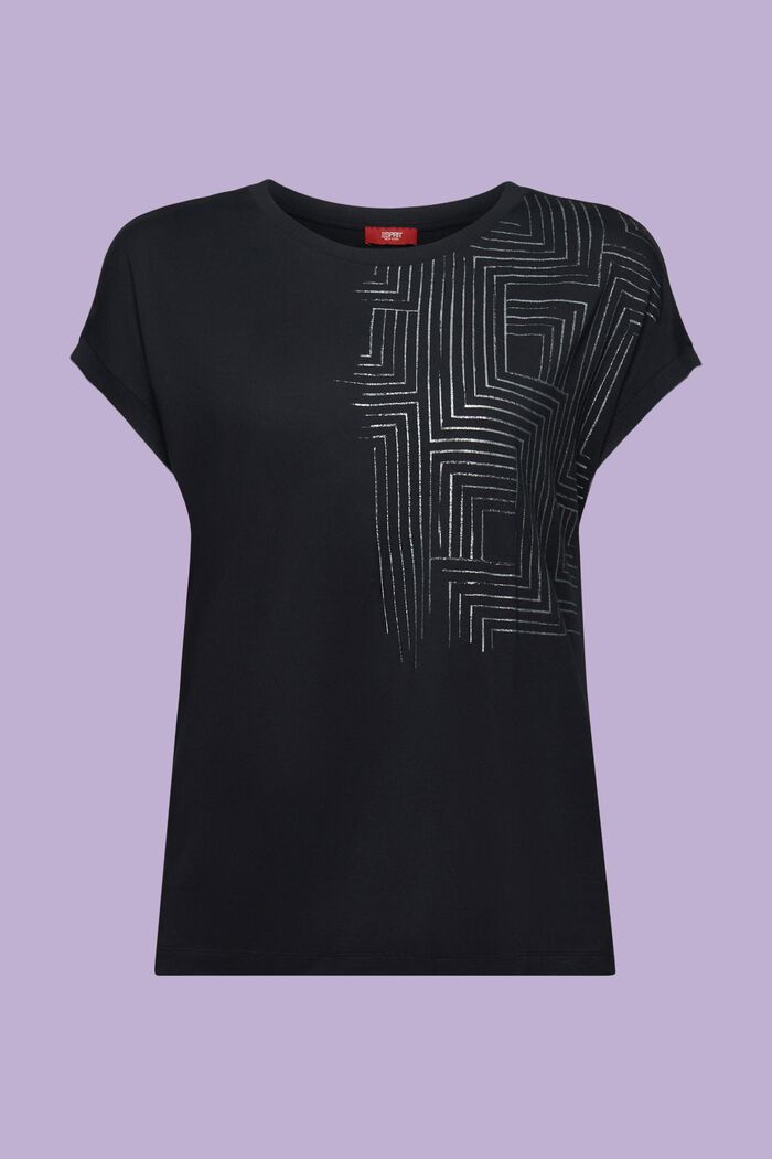 Painettu jersey-T-paita, LENZING™ ECOVERO™, BLACK, detail image number 6