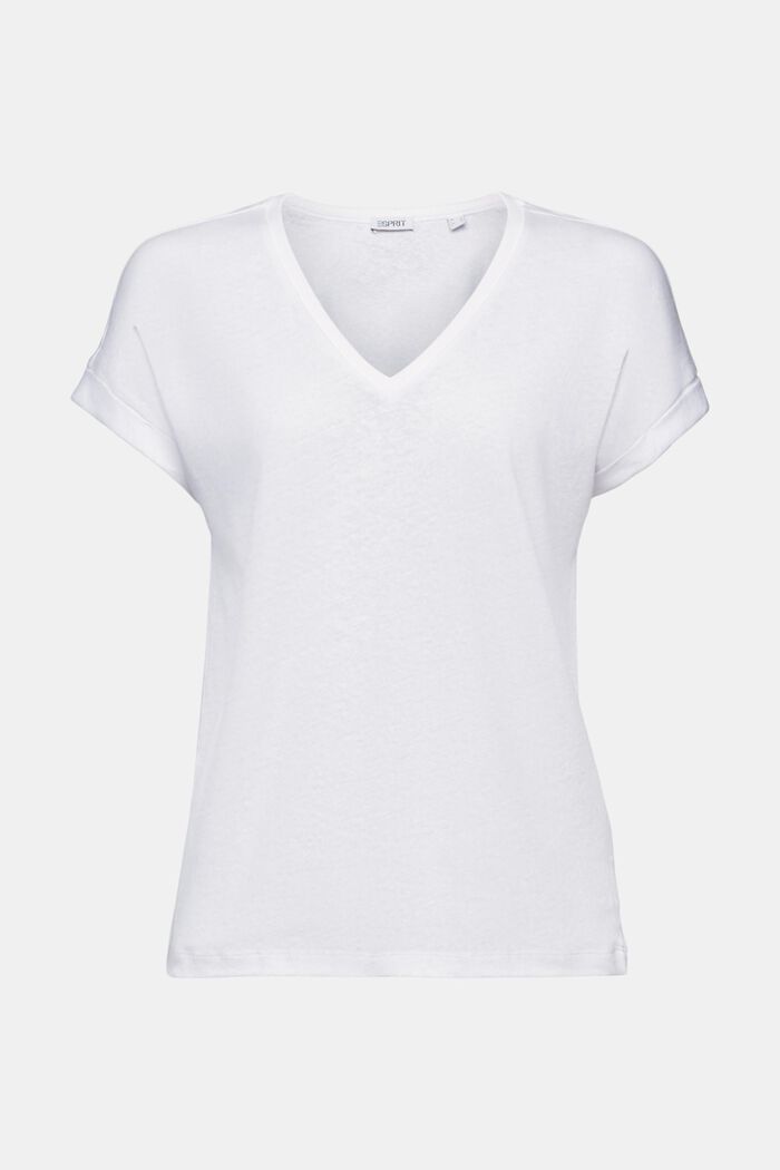 T-paita puuvillapellavaa, V-pääntie, WHITE, detail image number 5
