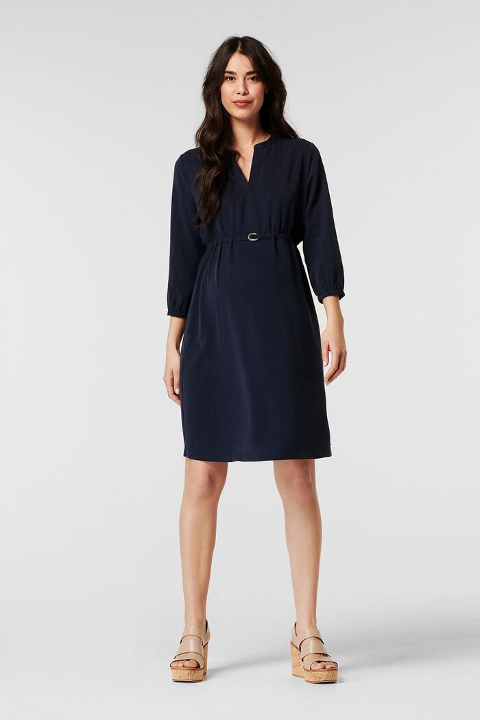 Kuminauhavyötäröinen mekko 100 % lyocellia, NIGHT SKY BLUE, overview