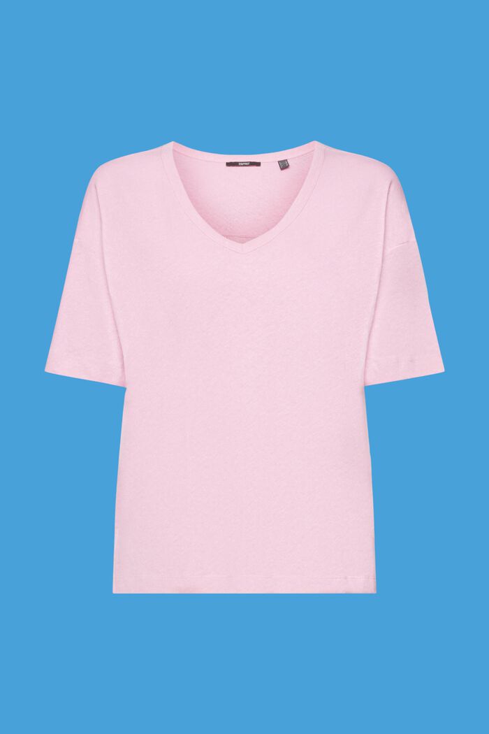 T-paita V-pääntiellä pellavasekoitetta, LIGHT PINK, detail image number 7