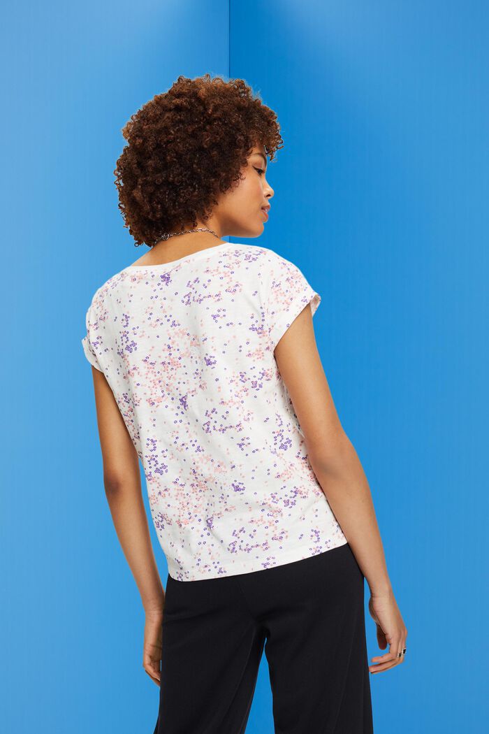 Puuvillainen t-paita kukkapainatuksella, OFF WHITE, detail image number 3