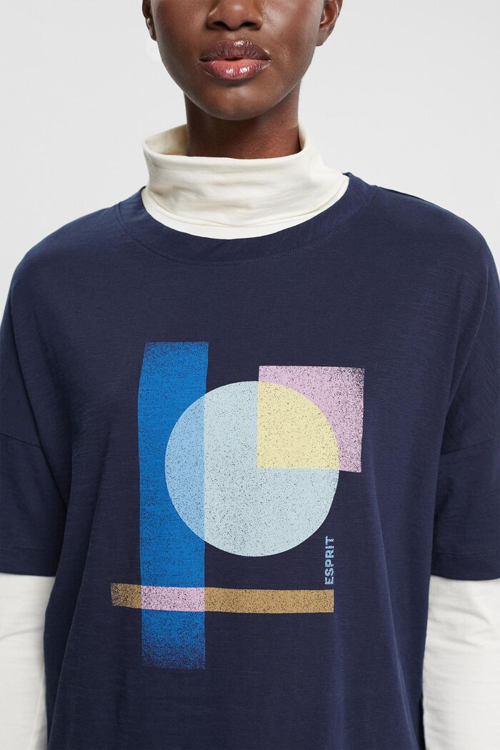 Geometrisesti kuvioitu puuvillainen t-paita, NAVY, detail image number 2