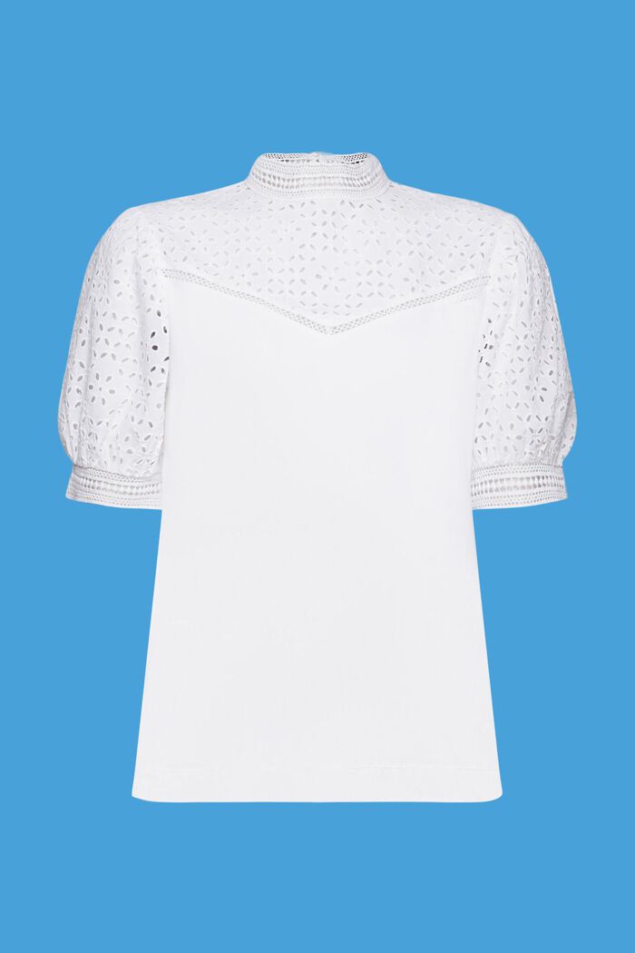 Reikäneulossomisteinen, puhvihihainen pusero, WHITE, detail image number 8