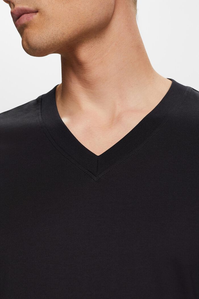 Jersey-t-paita V-pääntiellä, 100 % puuvillaa, BLACK, detail image number 2