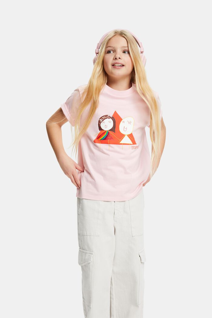 Graafinen t-paita puuvillajerseytä, PASTEL PINK, detail image number 1