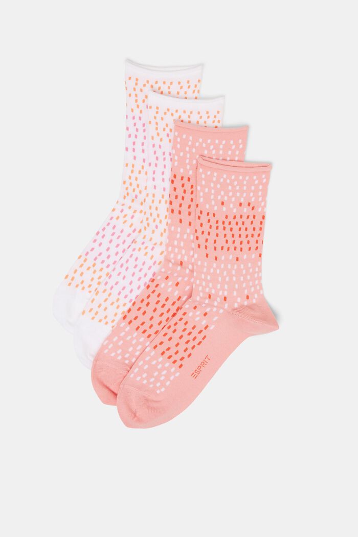 2 paria pilkkukuvioituja sukkia, luomupuuvillaa, ROSE/WHITE, detail image number 0