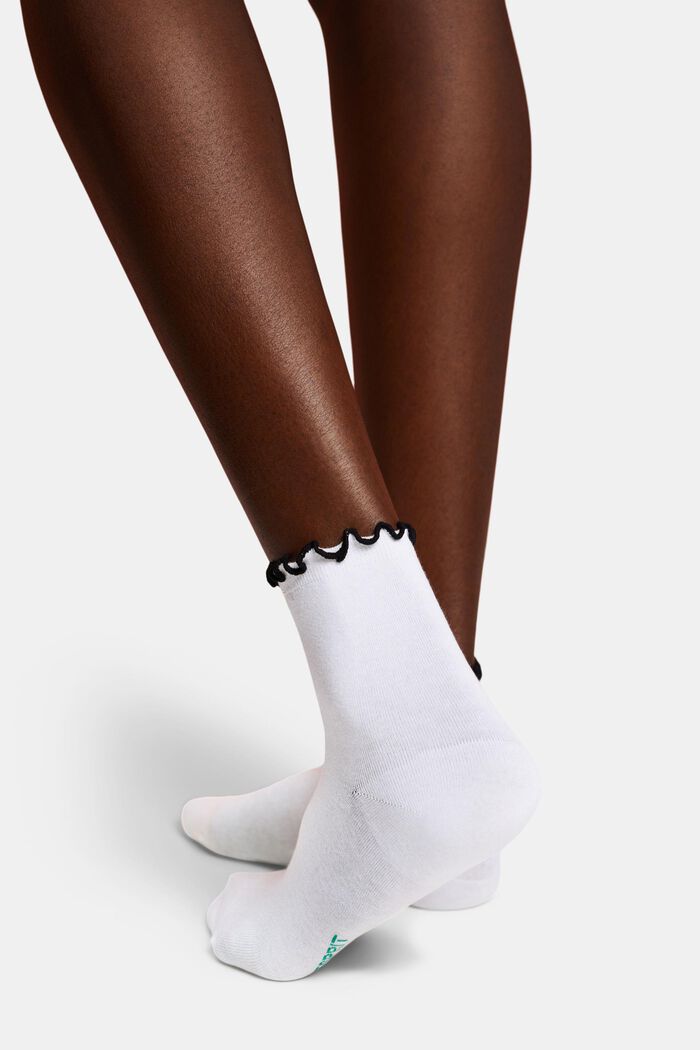 Röyhelökoristeiset lyhytvartiset sukat, 2 paria, BLACK/WHITE, detail image number 1
