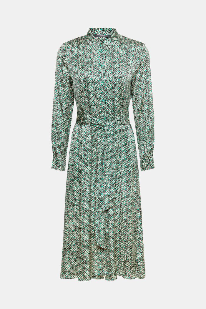 Kuvioitu mekko satiinijäljitelmää, EMERALD GREEN, detail image number 2