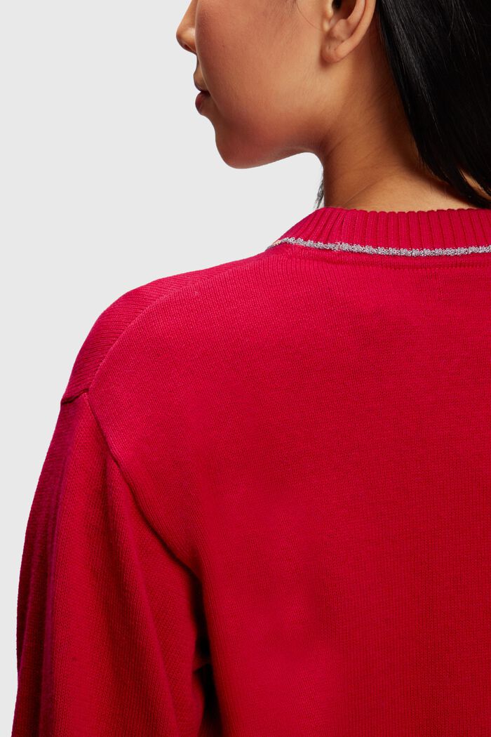 Kašmiria sisältävä neulepusero puhvihihoilla, RED, detail image number 3