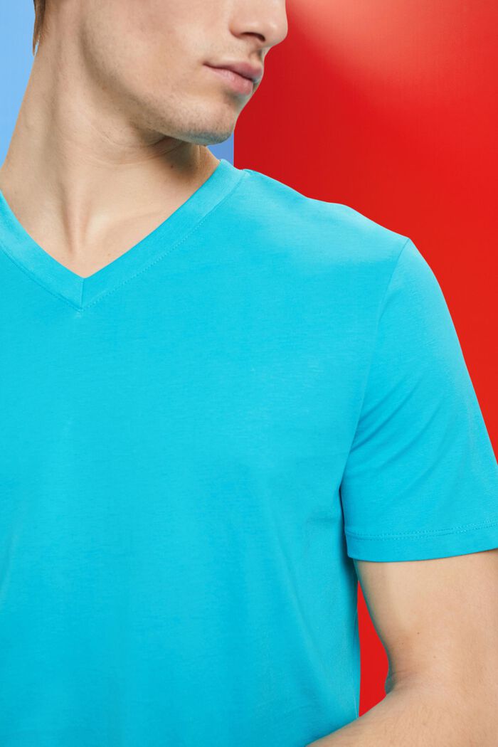 V-aukkoinen T-paita puuvillaa, slim fit -malli, AQUA GREEN, detail image number 2