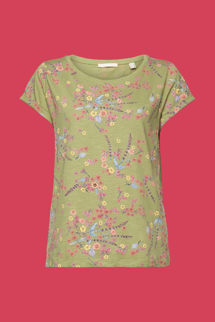 Puuvillainen t-paita kukkapainatuksella, PISTACHIO GREEN, detail image number 6